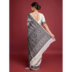 Mayawye Women's Jamdani Cotton Silk Printed Saree With Unstitched Blouse 5.5Mtr (Black)