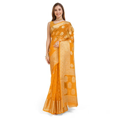 Mayawye Women's Soft Organza Silk Weaving Design Saree With Unstitched Blouse 5.5Mtr (Yellow)