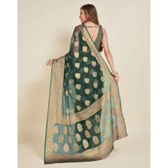 Mayawye Women's Soft Organza Silk Weaving Design Saree With Unstitched Blouse 5.5Mtr (Green)