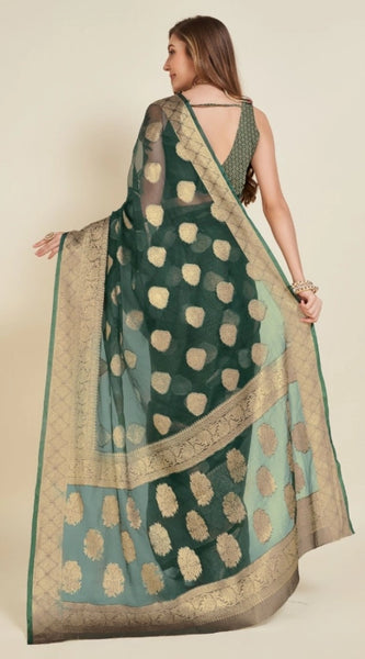 Mayawye Women's Soft Organza Silk Weaving Design Saree With Unstitched Blouse 5.5Mtr (Green)