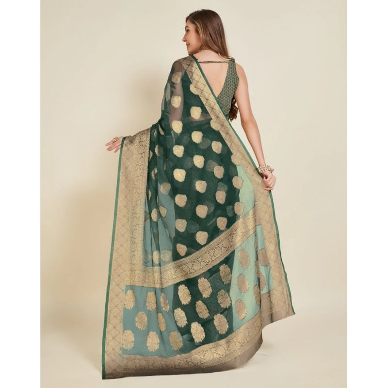 Mayawye Women's Soft Organza Silk Weaving Design Saree With Unstitched Blouse 5.5Mtr (Green)