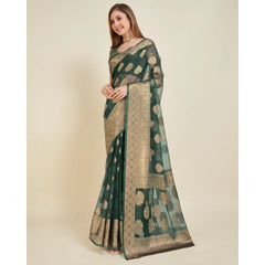 Mayawye Women's Soft Organza Silk Weaving Design Saree With Unstitched Blouse 5.5Mtr (Green)