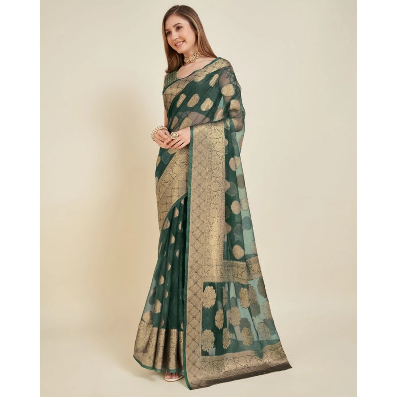 Mayawye Women's Soft Organza Silk Weaving Design Saree With Unstitched Blouse 5.5Mtr (Green)