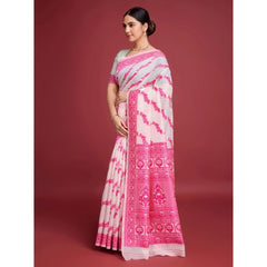 Mayawye Women's Jamdani Cotton Silk Printed Saree With Unstitched Blouse 5.5Mtr (Pink)