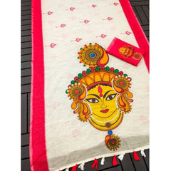 Mayawye Women's linen Digital Print Saree With Unstitched Blouse 5.5Mtr (White)