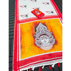 Mayawye Women's linen Digital Print Saree With Unstitched Blouse 5.5Mtr (White)