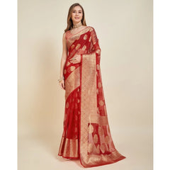 Mayawye Women's Soft Organza Silk Weaving Design Saree With Unstitched Blouse 5.5Mtr (Red)