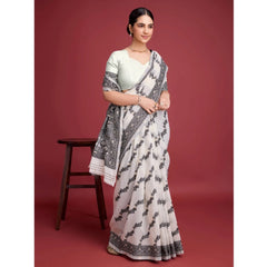 Mayawye Women's Jamdani Cotton Silk Printed Saree With Unstitched Blouse 5.5Mtr (Black)
