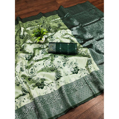 Mayawye Women's Banarasi Jacquard Printed Saree With Unstitched Blouse 5.5Mtr (Green)