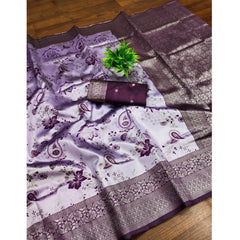 Mayawye Women's Banarasi Jacquard Printed Saree With Unstitched Blouse 5.5Mtr (Purple)