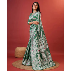 Mayawye Women's Cotton Silk Printed Saree With Unstitched Blouse 5.5Mtr (Green)