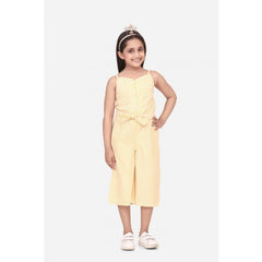 Mayawye Girl's Polyester Cotton Blend Striped Sleeveless Round Neck Dress (Yellow)