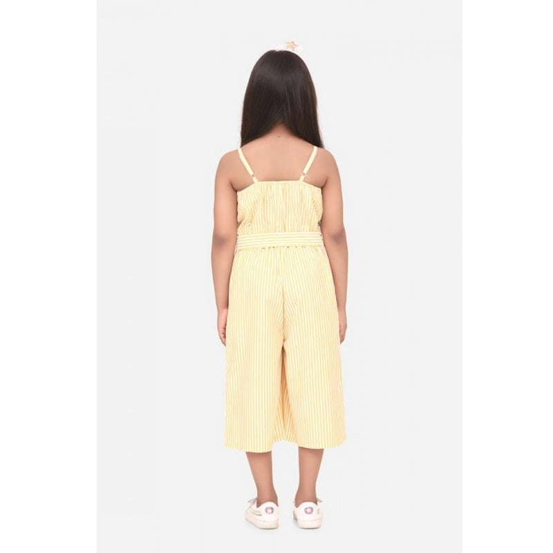 Mayawye Girl's Polyester Cotton Blend Striped Sleeveless Round Neck Dress (Yellow)
