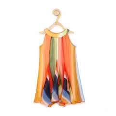 Mayawye Girl's Chiffon Graphic Sleeveless Round Neck Dress (Orange)