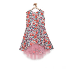 Mayawye Girl's Polyester Crepe Printed Sleeveless Round Neck Dress (Multicolor)