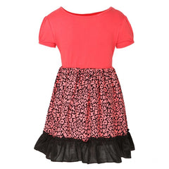 Mayawye Girl's Polyester Crepe Embellished Short Sleeve Round Neck Dress (Pink)
