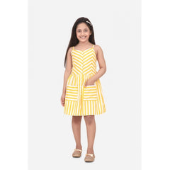 Mayawye Girl's Polyester Cotton Blend Striped Sleeveless Round Neck Dress (Yellow)