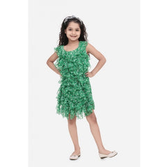 Mayawye Girl's Chiffon Ruffled Sleeveless Round Neck Dress (Green)