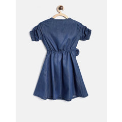 Mayawye Girl's Denim Striped Sleeveless Round Neck Dress (Blue)