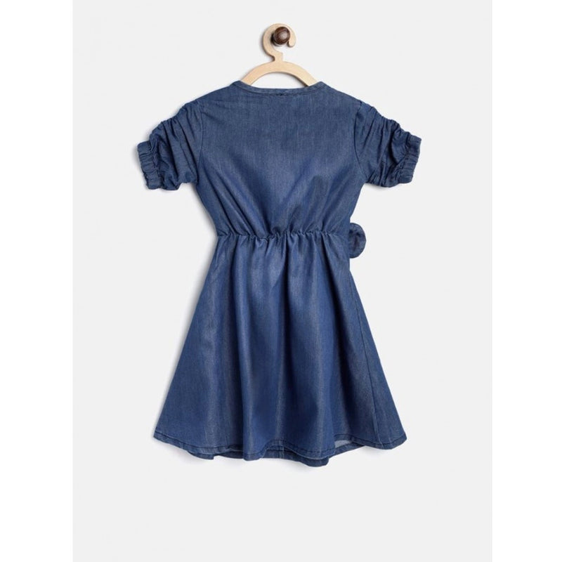 Mayawye Girl's Denim Striped Sleeveless Round Neck Dress (Blue)