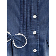 Mayawye Girl's Denim Striped Sleeveless Round Neck Dress (Blue)