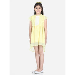 Mayawye Girl's Polyester Solid Short Sleeve Round Neck Dress (Lemon Yellow)