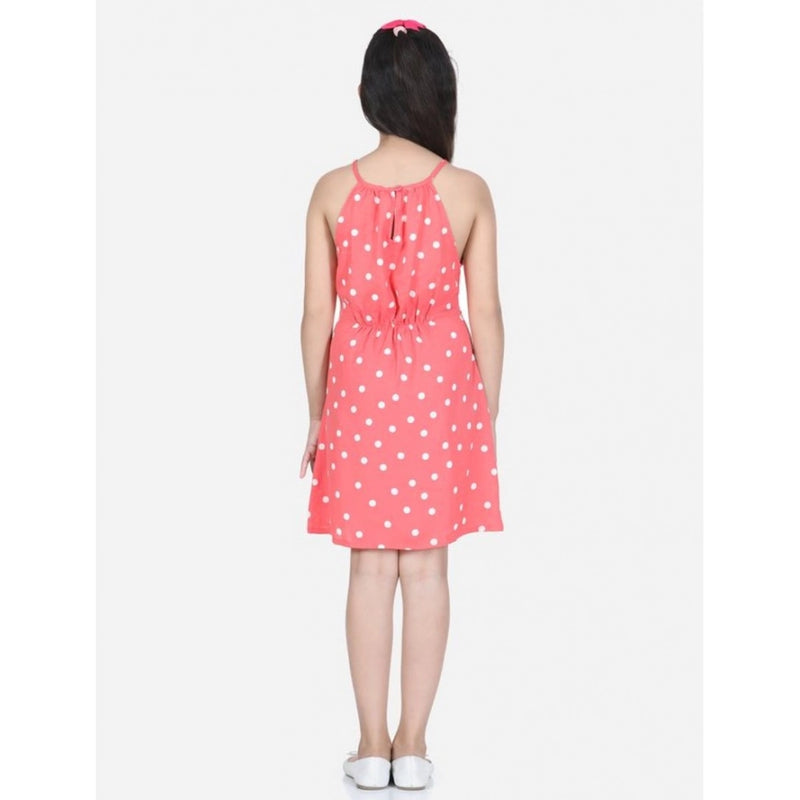 Mayawye Girl's Polyester Printed Short Sleeve Round Neck Dress (Orange)