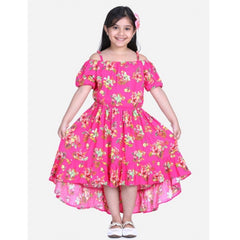Mayawye Girl's Rayon Solid Short Sleeve Shoulder Straps Dress (Pink)