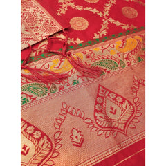 Mayawye Women's Banarasi Silk Printed Unstitched Salwar Suit Material With Dupatta (Red, 3Mtrs)