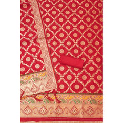 Mayawye Women's Banarasi Silk Printed Unstitched Salwar Suit Material With Dupatta (Red, 3Mtrs)