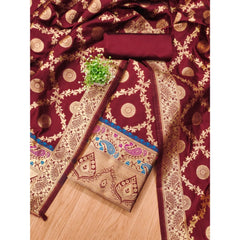 Mayawye Women's Banarasi Silk Printed Unstitched Salwar Suit Material With Dupatta (Maroon, 3Mtrs)
