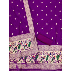 Mayawye Women's Banarasi Silk Printed Unstitched Salwar Suit Material With Dupatta (Purple, 3Mtrs)