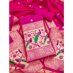Mayawye Women's Banarasi Silk Printed Unstitched Salwar Suit Material With Dupatta (Pink, 3Mtrs)