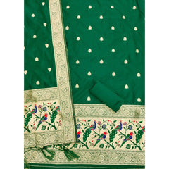 Mayawye Women's Banarasi Silk Printed Unstitched Salwar Suit Material With Dupatta (Bottle Green, 3Mtrs)