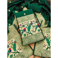 Mayawye Women's Banarasi Silk Printed Unstitched Salwar Suit Material With Dupatta (Bottle Green, 3Mtrs)