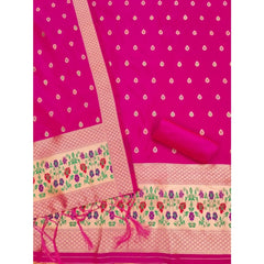 Mayawye Women's Banarasi Silk Printed Unstitched Salwar Suit Material With Dupatta (Pink, 3Mtrs)