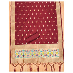 Mayawye Women's Banarasi Silk Printed Unstitched Salwar Suit Material With Dupatta (Maroon, 3Mtrs)