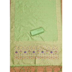 Mayawye Women's Banarasi Silk Printed Unstitched Salwar Suit Material With Dupatta (Pista, 3Mtrs)