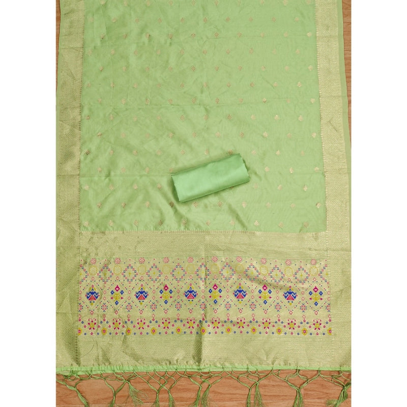 Mayawye Women's Banarasi Silk Printed Unstitched Salwar Suit Material With Dupatta (Pista, 3Mtrs)