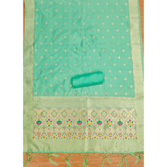 Mayawye Women's Banarasi Silk Printed Unstitched Salwar Suit Material With Dupatta (Sea Green, 3Mtrs)
