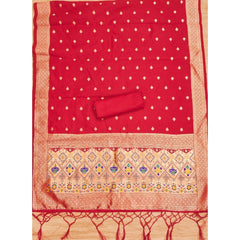 Mayawye Women's Banarasi Silk Printed Unstitched Salwar Suit Material With Dupatta (Red, 3Mtrs)