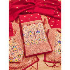 Mayawye Women's Banarasi Silk Printed Unstitched Salwar Suit Material With Dupatta (Red, 3Mtrs)