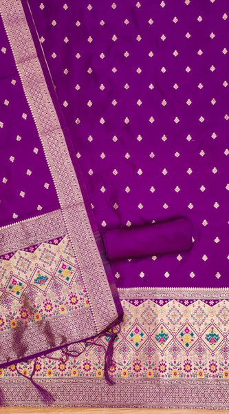 Mayawye Women's Banarasi Silk Printed Unstitched Salwar Suit Material With Dupatta (Purple, 3Mtrs)