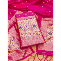 Mayawye Women's Banarasi Silk Printed Unstitched Salwar Suit Material With Dupatta (Pink, 3Mtrs)