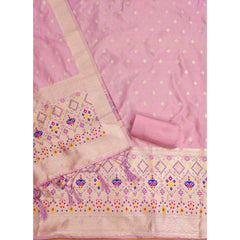 Mayawye Women's Banarasi Silk Printed Unstitched Salwar Suit Material With Dupatta (Light Pink, 3Mtrs)