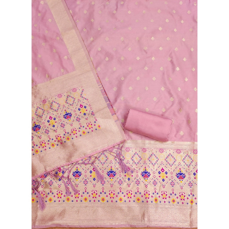 Mayawye Women's Banarasi Silk Printed Unstitched Salwar Suit Material With Dupatta (Light Pink, 3Mtrs)