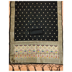 Mayawye Women's Banarasi Silk Printed Unstitched Salwar Suit Material With Dupatta (Black, 3Mtrs)