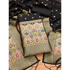 Mayawye Women's Banarasi Silk Printed Unstitched Salwar Suit Material With Dupatta (Black, 3Mtrs)