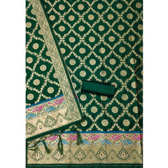 Mayawye Women's Banarasi Silk Printed Unstitched Salwar Suit Material With Dupatta (Bottle Green, 3Mtrs)