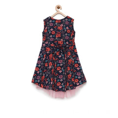 Mayawye Girl's Polyester Crepe Embellished Sleeveless Round Neck Dress (Multicolor)